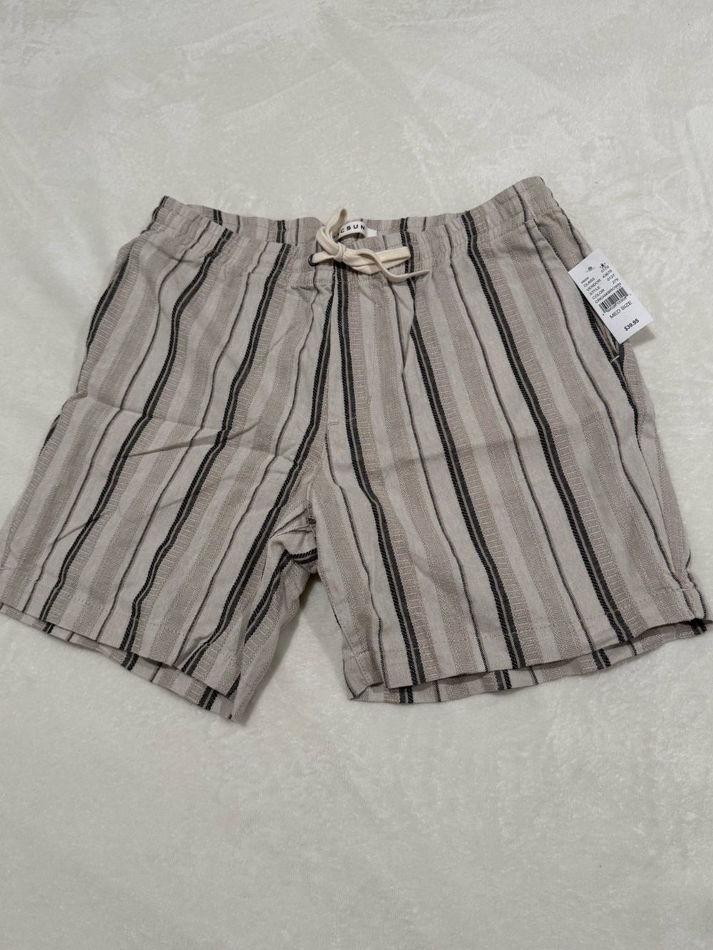 PacSun Mens Beige & Black Striped Drawstring Shorts